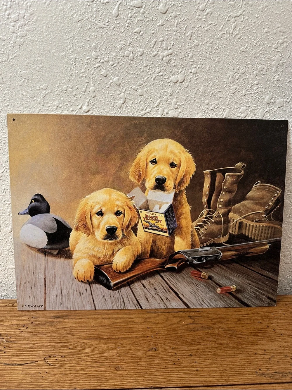 Golden Retriever puppies Metal Wall Sign artwork by L.R. KAATZ Golden Memories